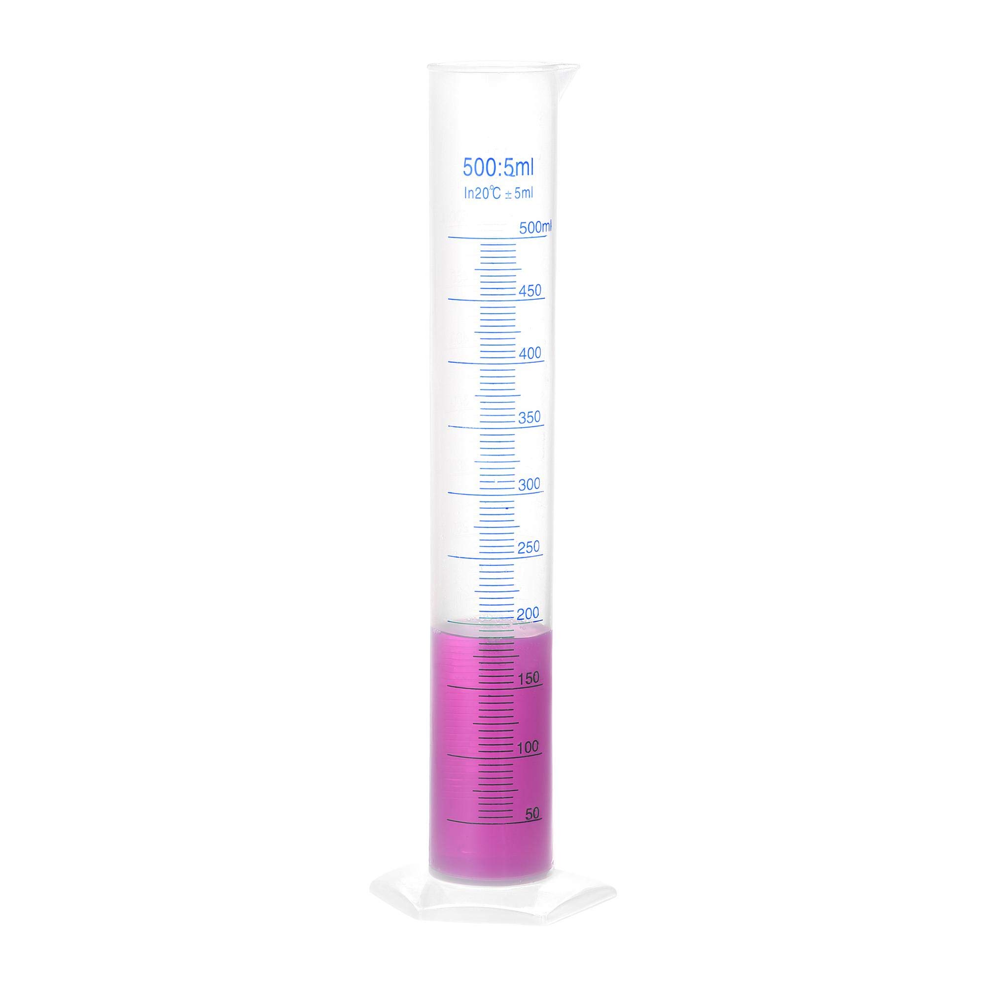 sourcing map Kunststoff Messzylinder 500ml Messzylinder Wissenschaft Reagenzglas Becher 2-Seitliche metrische Markierung Durchsichtige Sechskantbasis für Labor Haus