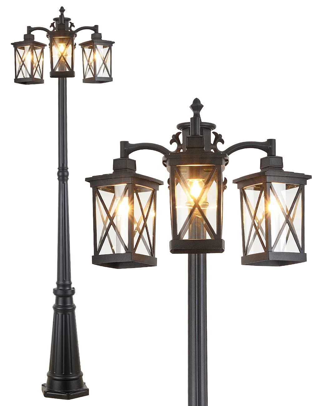 CMRCOZIRA Modern Outdoor Street Light, 3Head Post Lights, Outdoor Lamp