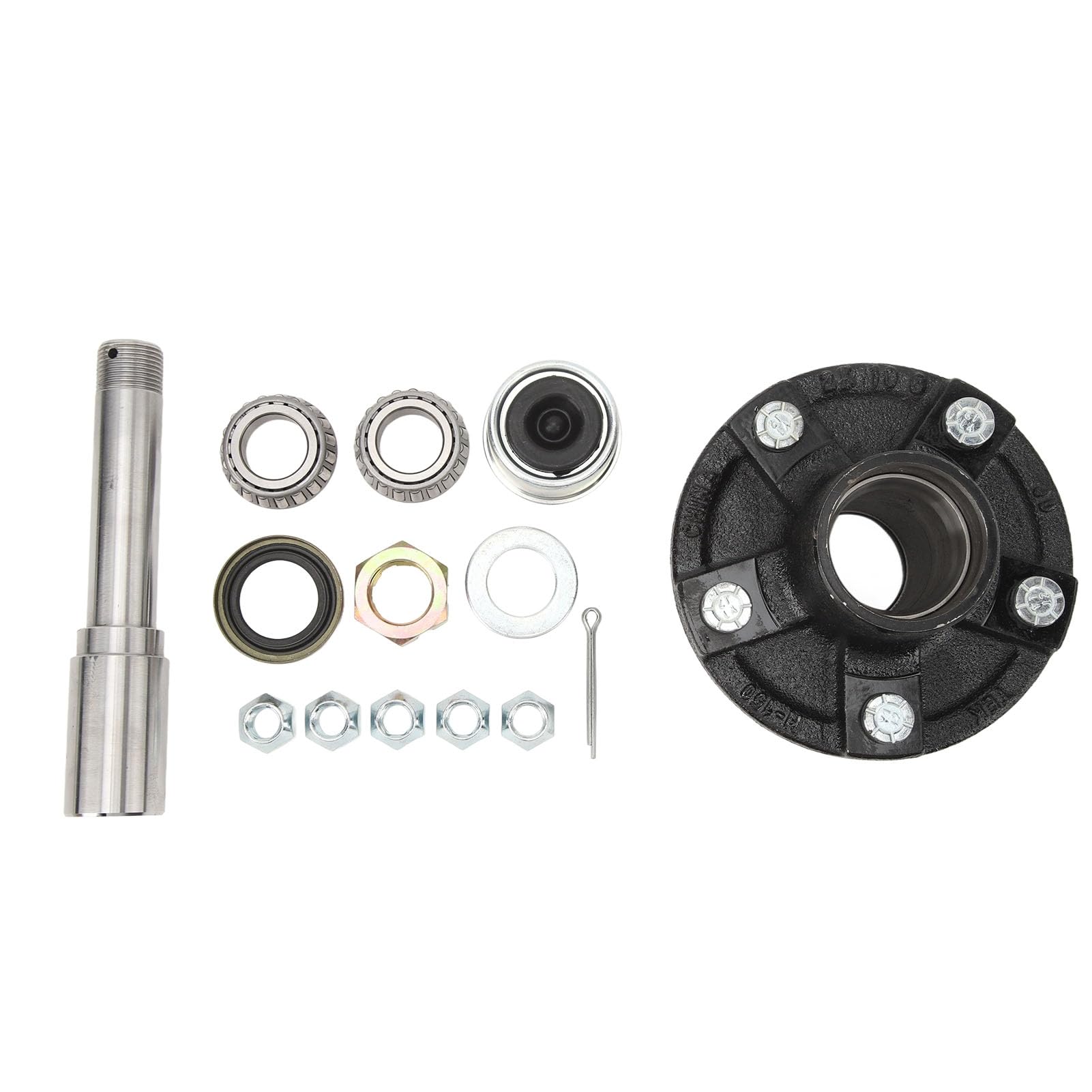 Aramox Wrzeciono Osi Zestaw Piasty Koła Metal 2000 Funtów Wrzeciono Osi Przyczepy 1 Cal Okrągły BT8 5 śrub 4,5 Cala Piasta Koła Napinającego do Przyczepy Towarowej do łodzi Stabilne Dopasowanie Łatwa