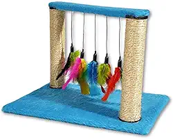 Arranhador Para Gatos Com Corda De CâNhamo E Dois Pilares — Brinquedo Interativo Para Gatos(Azul)