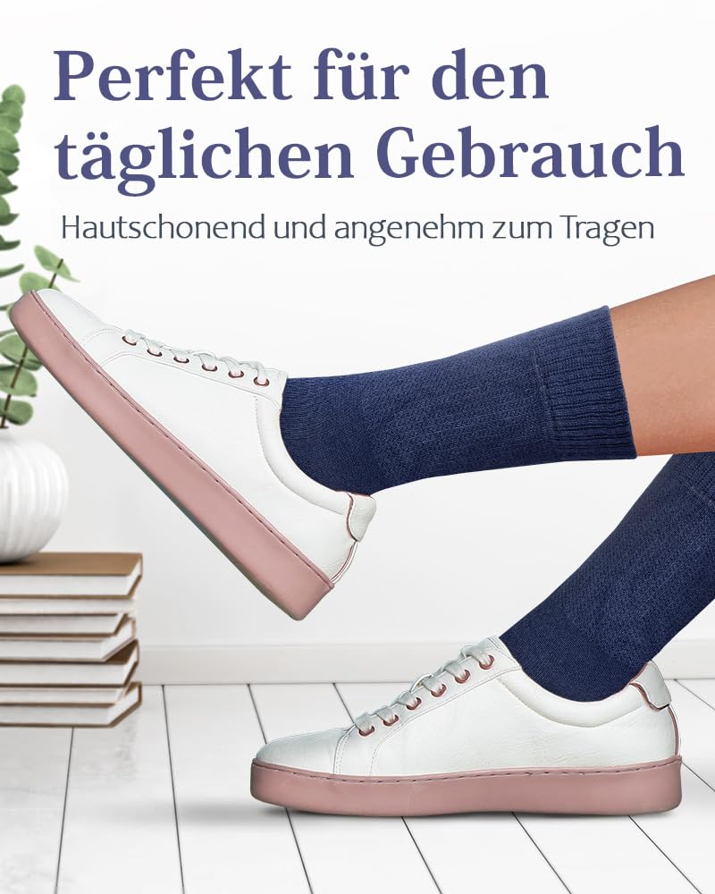 Fiera Besa Diabetiker Socken mit Lycra für Damen: Ohne Naht am Ansatz der Zehennägel; für Business und Freizeit; für Schwangere und Senioren geeignet; 4 Paar