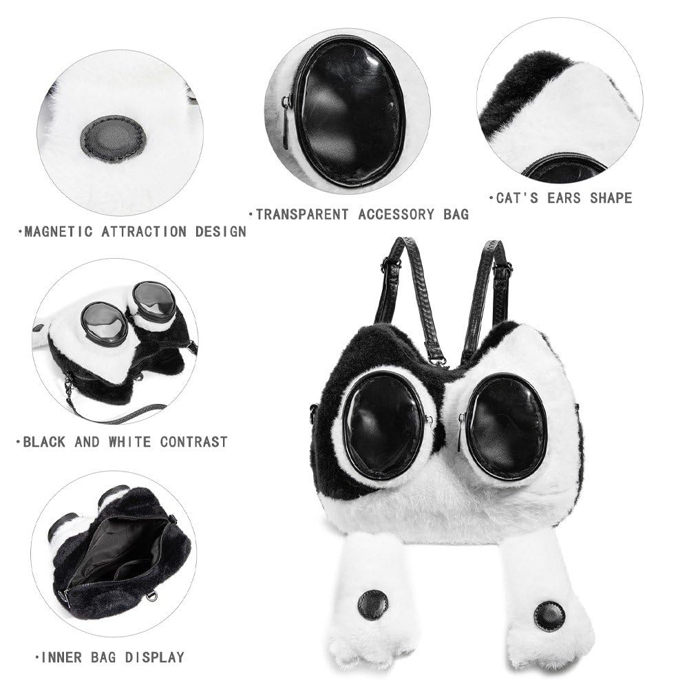 Panda Ita torba, mini pluszowy plecak z okienkiem ekspozycyjnym, puszysta torba na ramię kawaii, kreskówkowa torba szkolna, crossbody