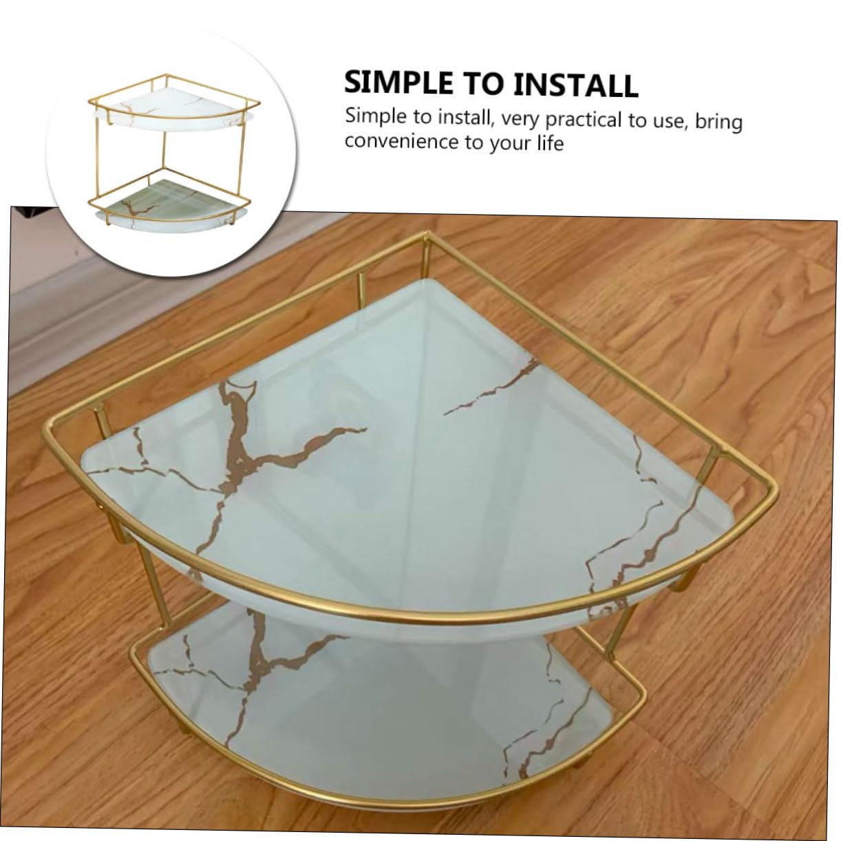 Organizador de estante de baño de cristal dorado con estantes para tabletas y práctico soporte de almacenamiento para esquina del hogar, estante de almacenamiento de productos de cuidado de la piel y