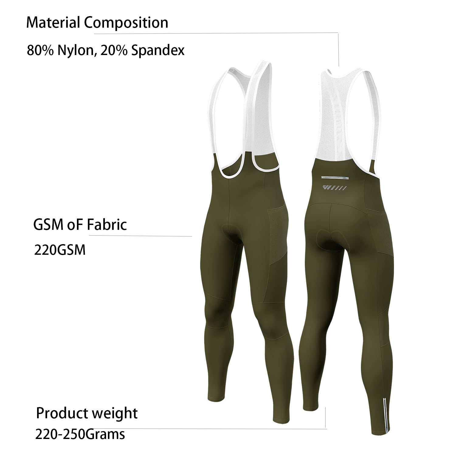 Logas Pantalon de cyclisme rembourré pour homme avec bretelles et poches