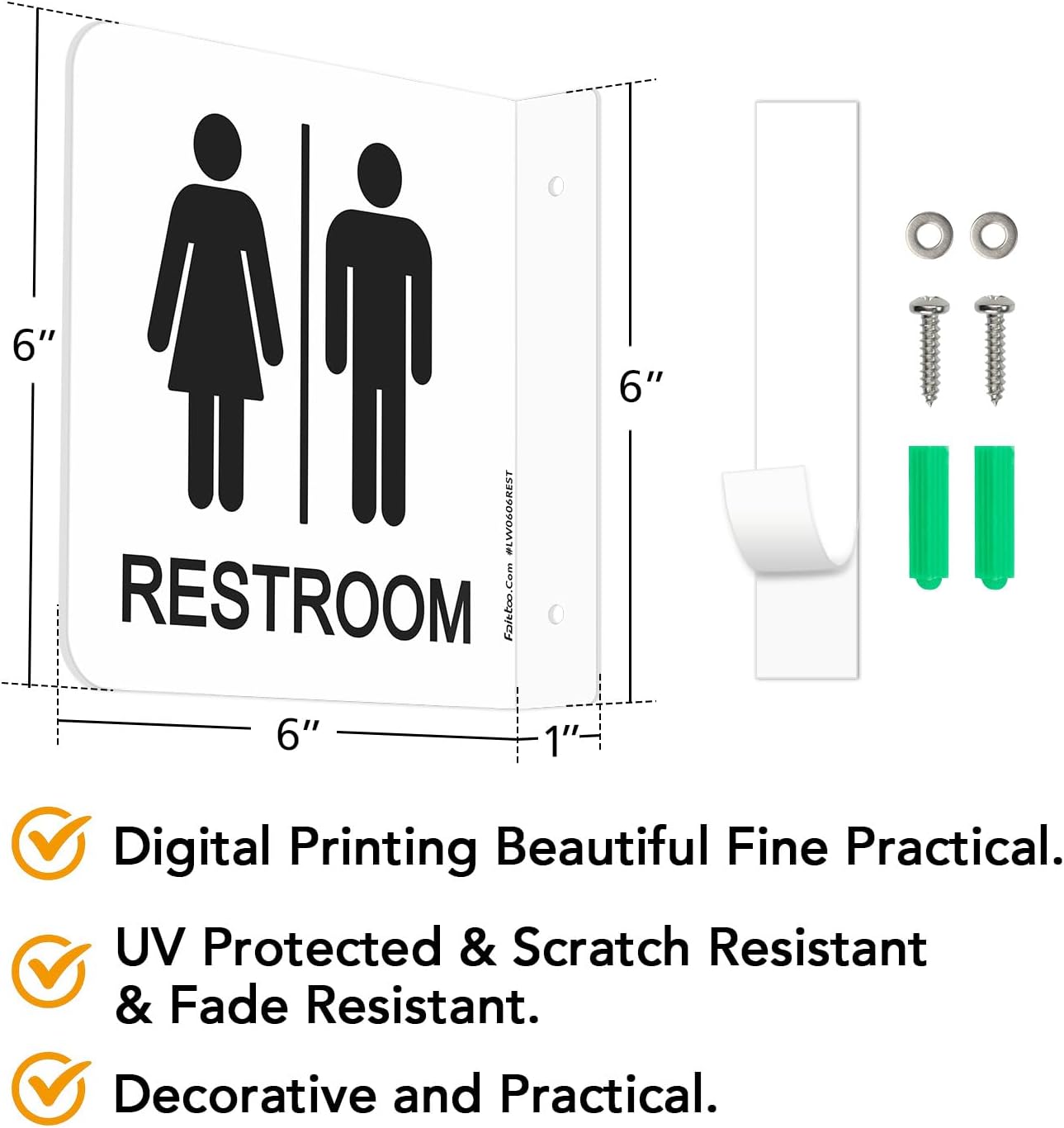 Faittoo Restroom Sign, Bathroom Signs, (4 Pack) 6 x 6 Inches Unisex Acrylic Sign, for Office or Business Bathroom and Toilet Door or Wall Decor, Indoor Outdoor Use (White)