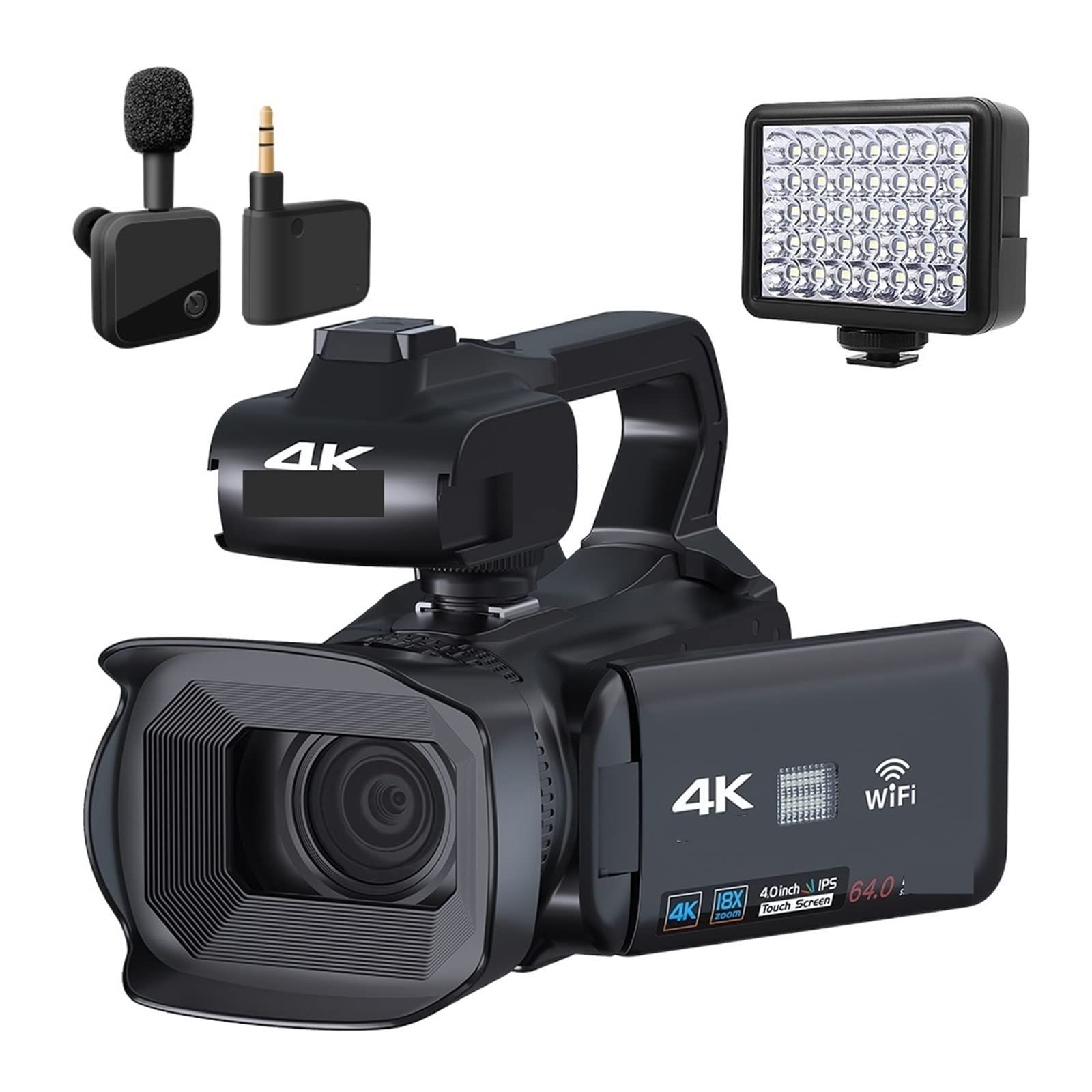 Videocamera 4K Live Stream Videocamera professionale Fotografia da 64 MP Fotocamera digitale Ruota Touch Screen Vlog Recorder Regalo per principianti(32G SD Card,With MIC Light)