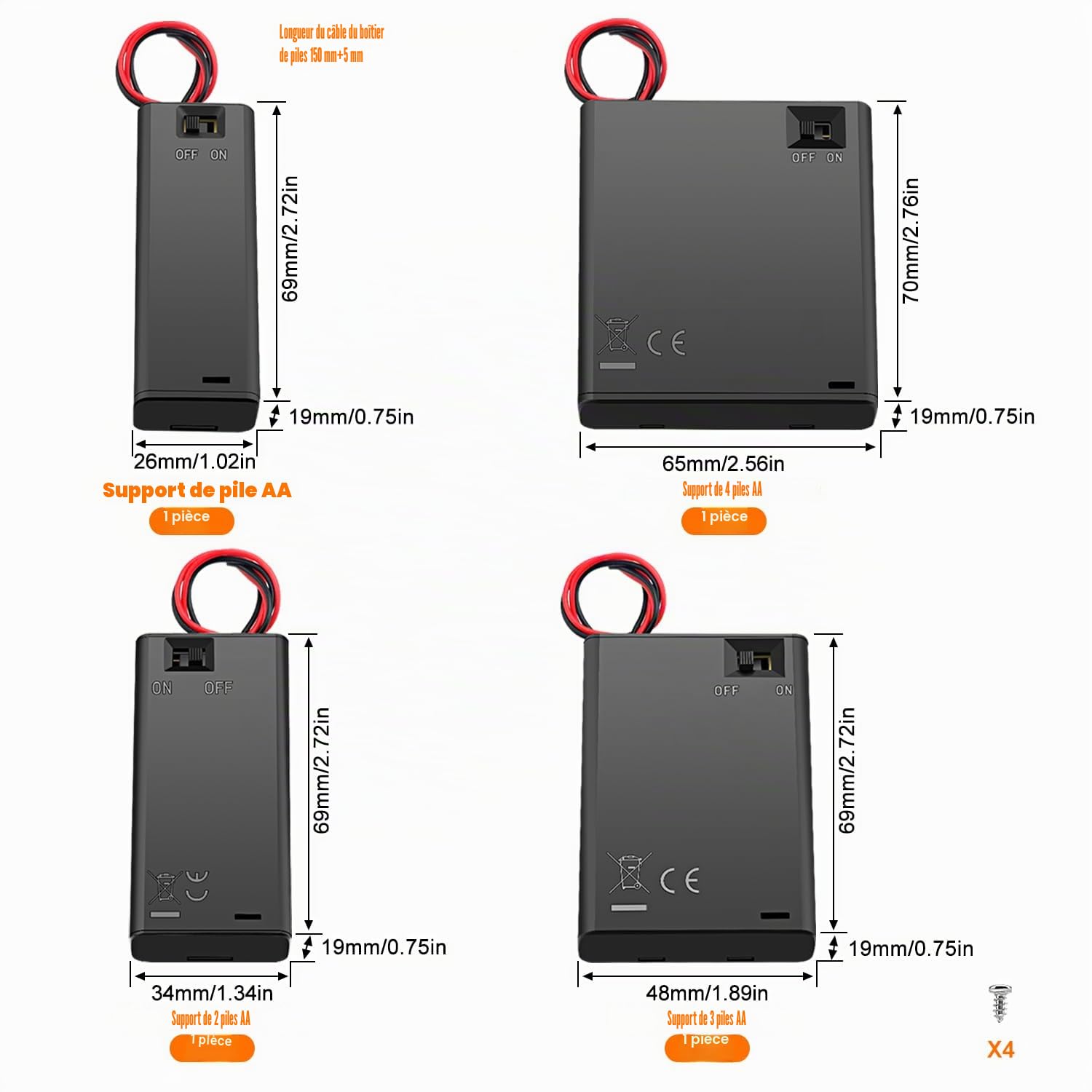 8 Pièces AA Support de Batterie Kits, KUOQIY 1/2/3/4 x 1.5V AA Boîtier de batterie avec Couvercle et Interrupteur On/Off, avec Boîte à Piles en Plastique et Tournevis et Vis et Tournevis