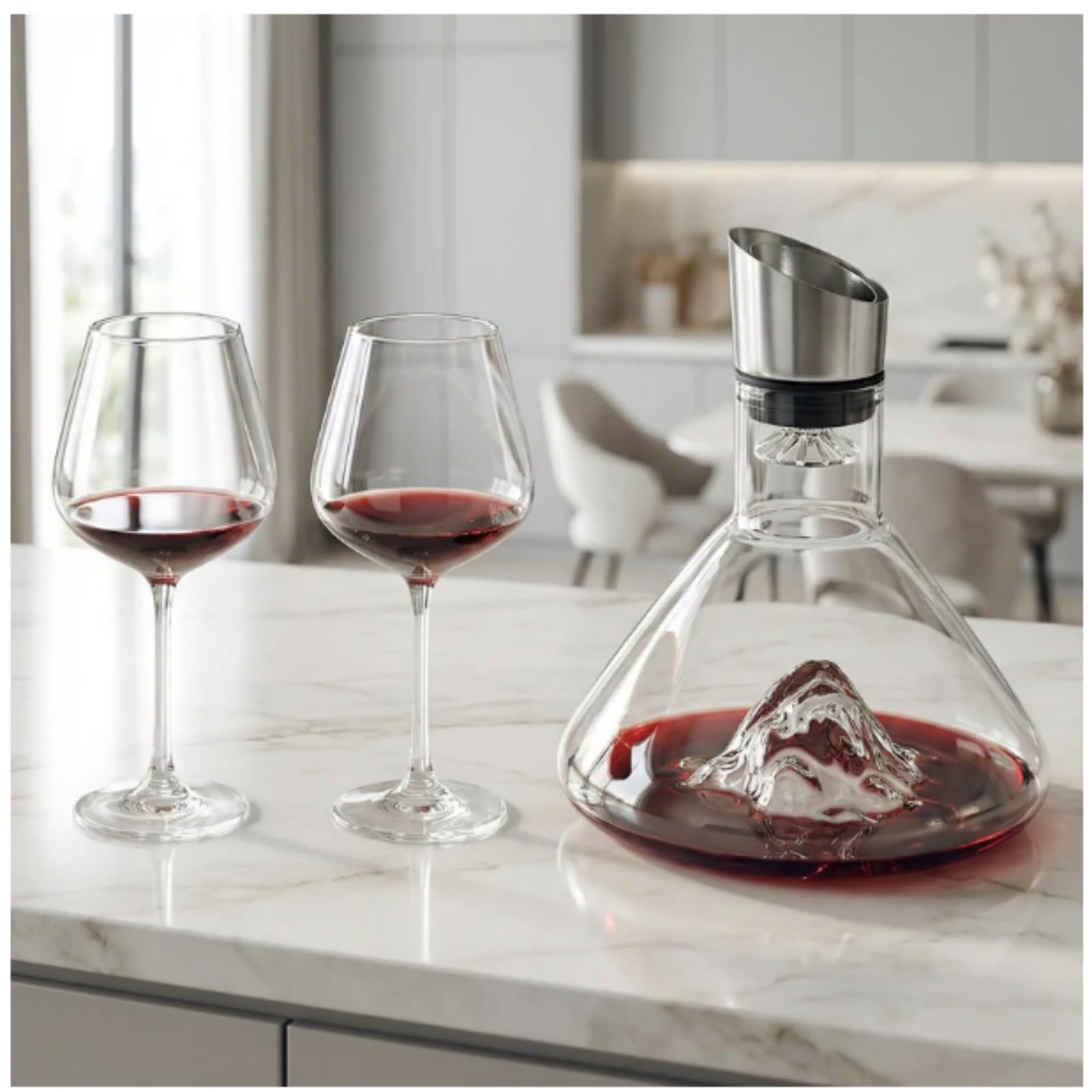 Enovio Decanter Oxyra，Decanter in Cristallo da 1,5L con Effetto Cascata e Filtro Antigoccia，Vetro soffiato a mano al 100% senza piombo，Elegante Scelta per Ristoranti, Enoteche e Regali