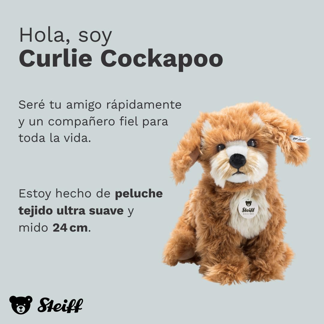 Steiff Peluche Cockapoo Curlie, Peluche Adorable con Ojos de plástico, para niños y niñas, Peluche 24 cm, marrón Claro, 076909