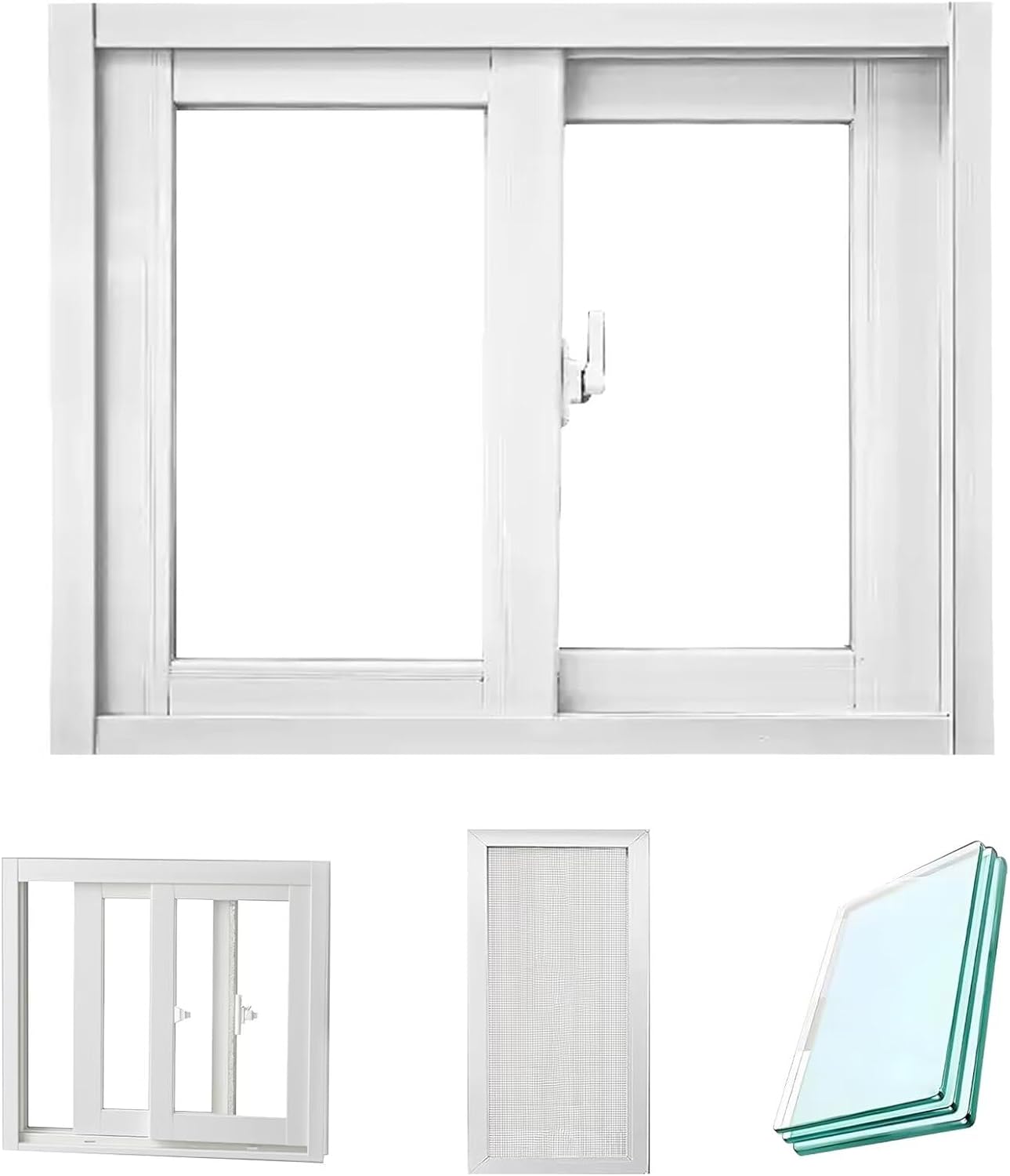 48x32 Basement Sliding Windows with Screen, Home Replacement Window, Aluminum Frame, Customizable Size/Color, Ventilation Windows for Sheds Chicken Coops, Bathroom Makeover, White