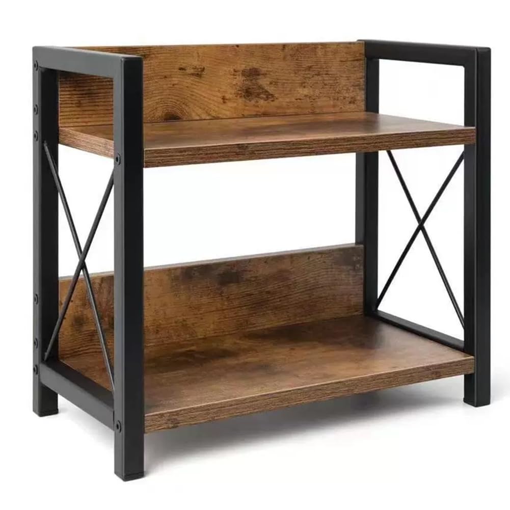 Hndhbfgrt Ideal for Countertop Display 2-Tier Wooden CD Rack with Metal Frame, Holds 42 CDs