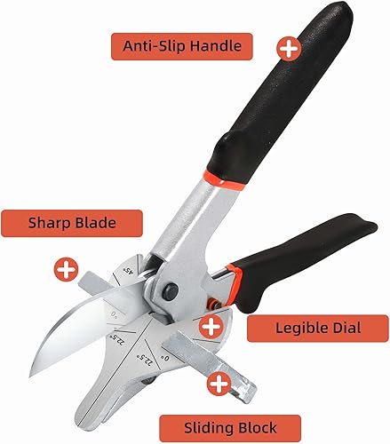 Miniatura 8 de GARTOL Tijeras de inglete, moldeo de zapatos y herramienta de corte redondo de un cuarto de corte, ajuste a 22.5, 45, 90, 112.5, 135 grados, corte