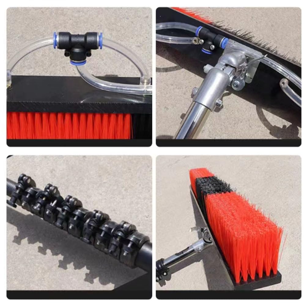 Set di spazzole telescopiche per la pulizia dei pannelli solari fotovoltaici, spazzola rotante ad acqua con connettore per tubo, ideale per la manutenzione dei moduli fotovoltaici.