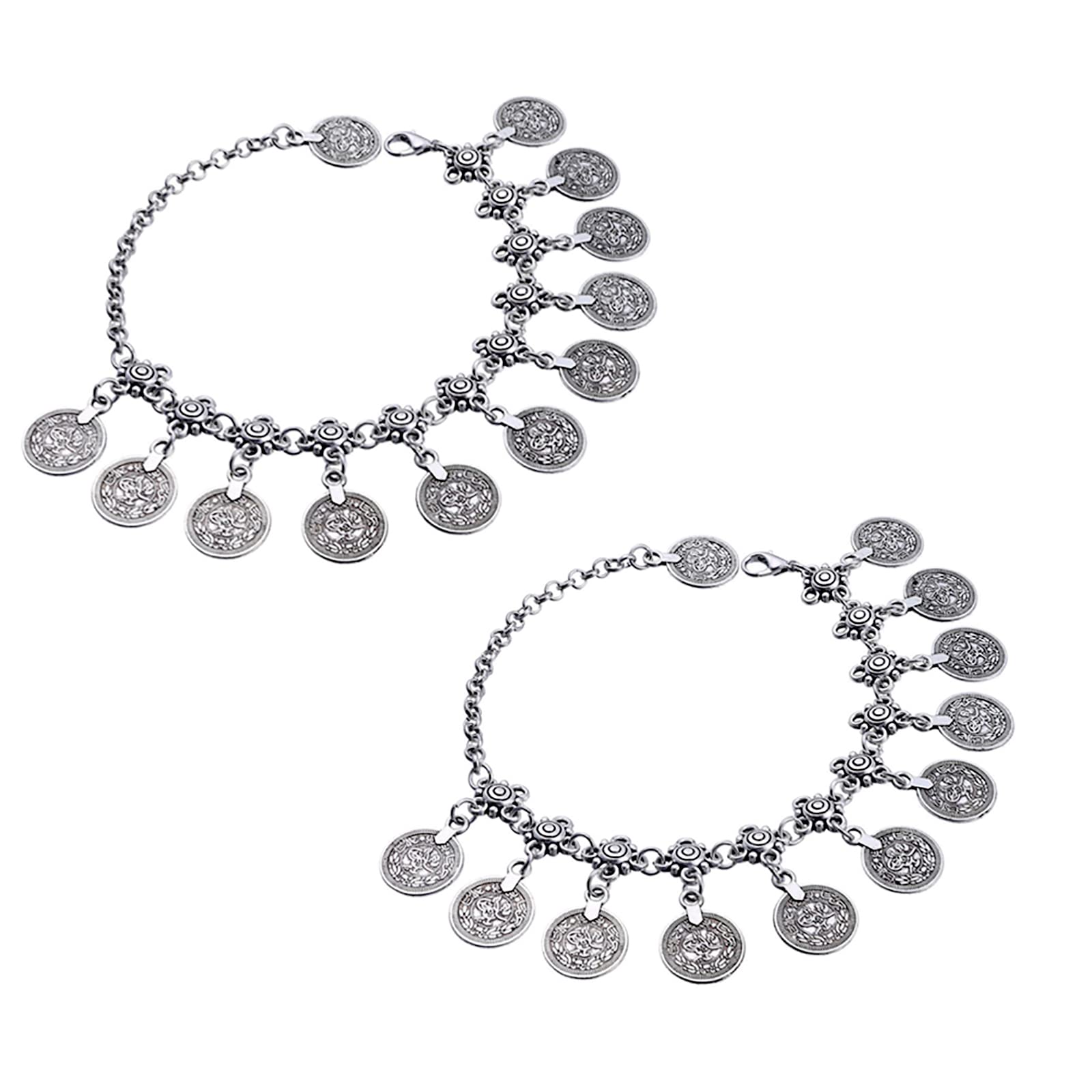 EQLEF2PCS Women Beach Anklet Tribal Ethnic Coin Tassel Gypsy Anklets Chain Adjustable Boho Anklets Foot Chain Jewellery