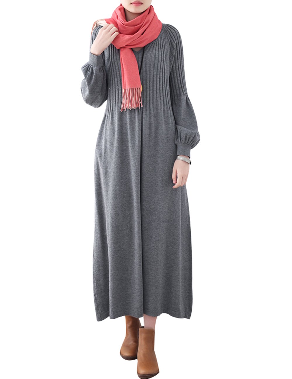Youlee Femmes Hiver Automne Robe Pull en Laine Manches Longues Robes Maxi