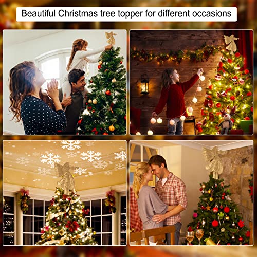 Christmas Angel Tree Topper With Built-In Led Snowflake Projector Lights Hollowed Pentagram Tree Top With Gold Spangles Plated Plug In For Indoor Outdoor Christmas Decorations, Gold #TOP6