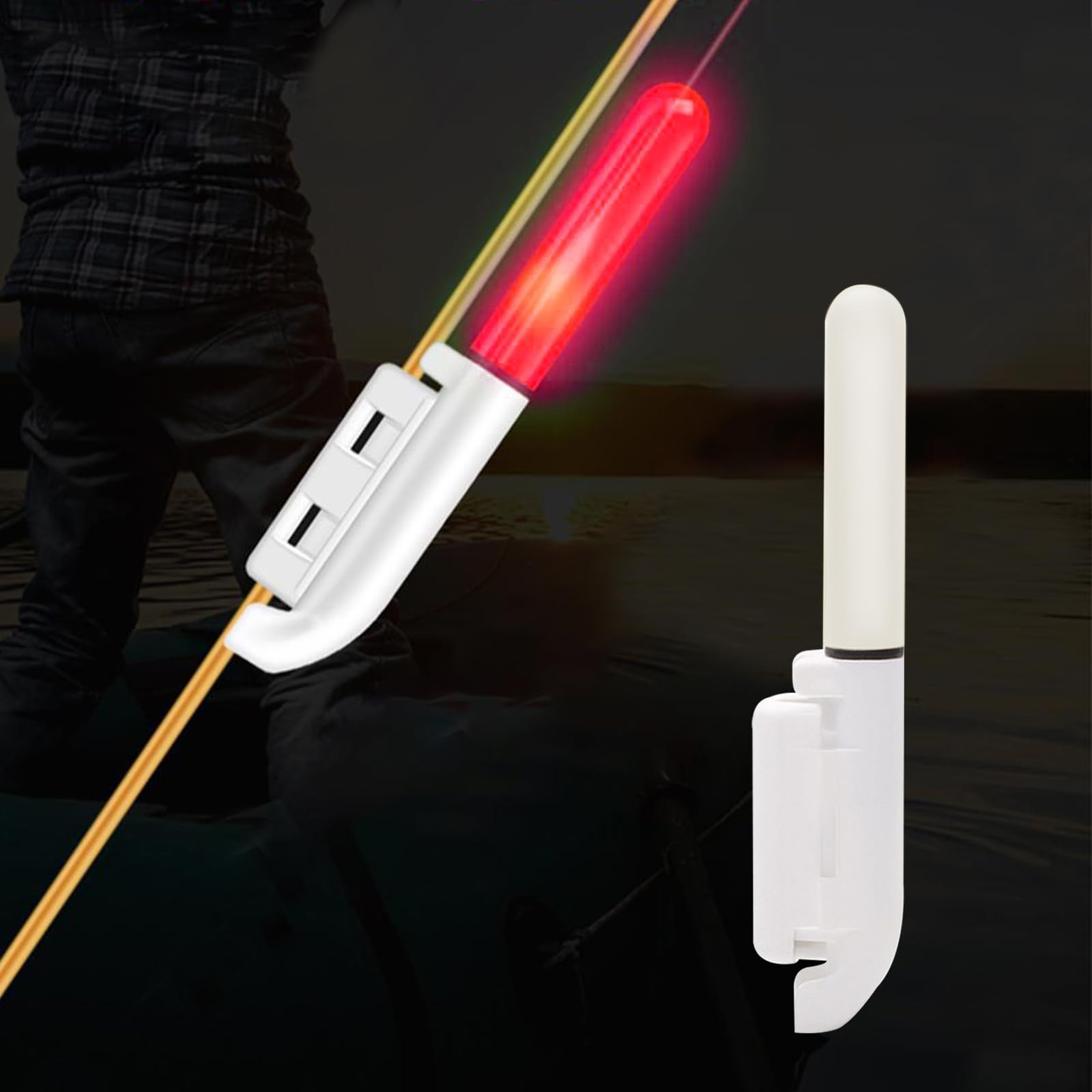 Lot de 5 lumières de pointe de canne à pêche de nuit, bâtons lumineux étanches avec boucle, accessoires de pêche, accessoires de pêche, pêche de nuit, pêche de nuit, pêche en mer, lumières de