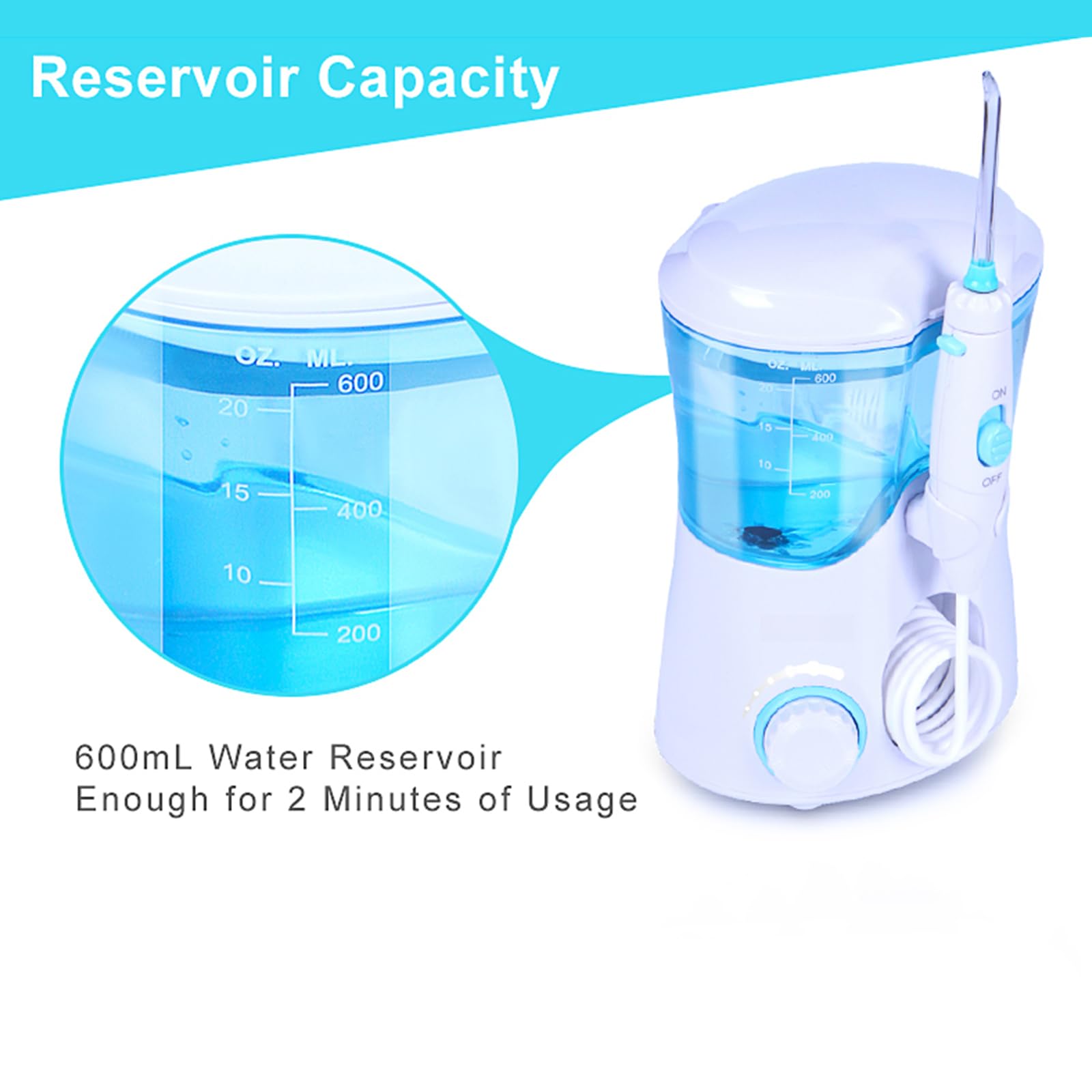 Irrigador oral de escritorio eléctrico con 10 modos Depósito de agua 600 ml 7 puntas de chorro reemplazables Limpiador de dientes para limpieza dental