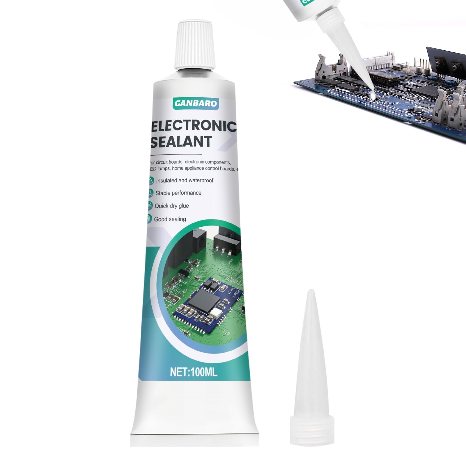 Ganbaro® 3.4 oz Electronic Silicone Adhesive Sealant, Transparent Insulating Sealant,Strong Fluidity Dry in 15 min Waterproof for Circuit Boards, LED Lamps, Appliance Control Boards,100 ml