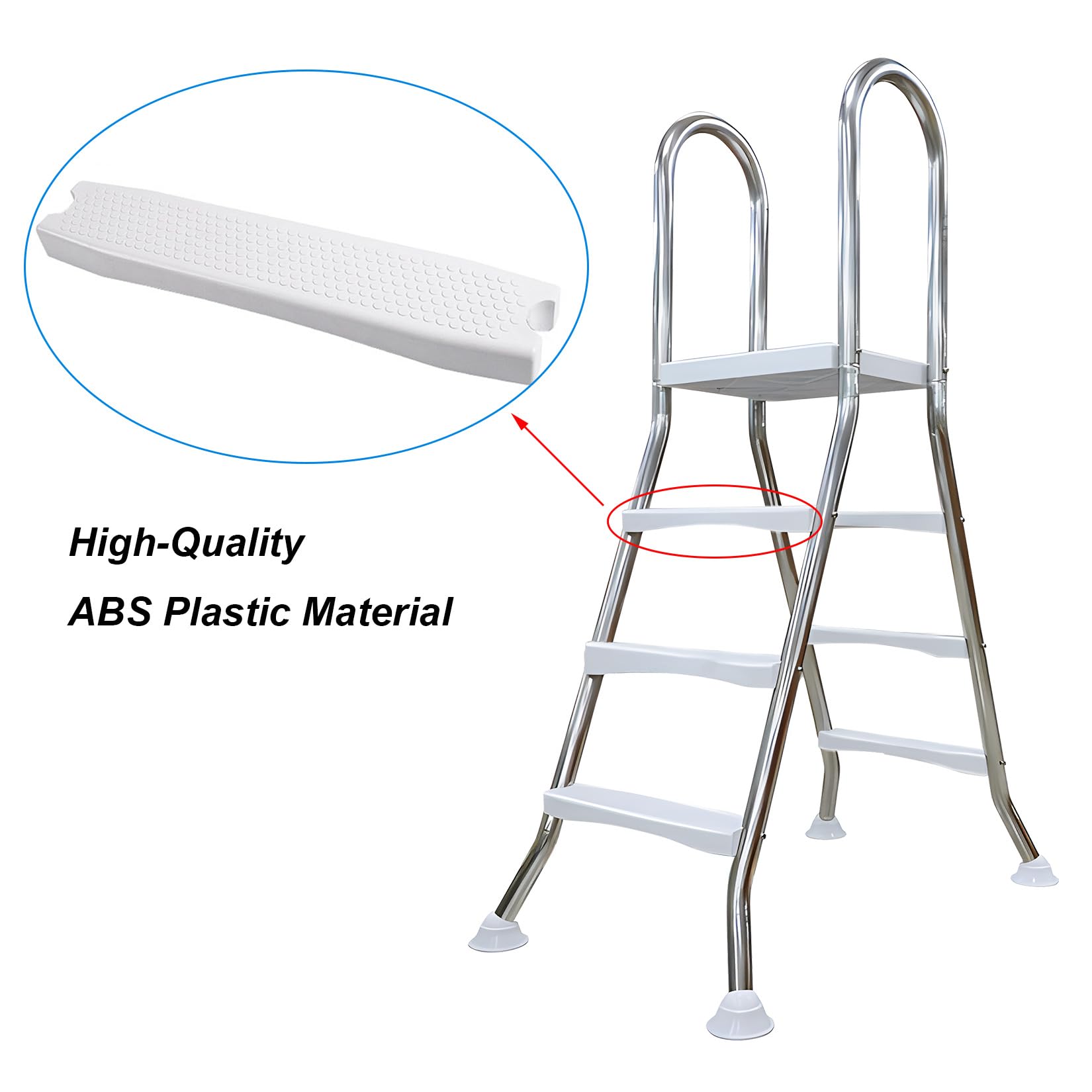 Échelle de piscine hors sol à 3 marches en acier inoxydable de 110 cm, marches amovibles double face lourdes, marches en plastique antidérapantes pour une entrée et une sortie sûres, 109,2 cm de