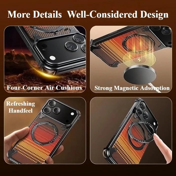 Image of Aluminum Frame Metal Bumper Compatible with iPhone 17 Pro Max | Simple Shield Air Cushion Shockproof | Edge Protection, Minimalist Slim - Black (Frame-Kevlar-Silver, iPhone 17 Pro)