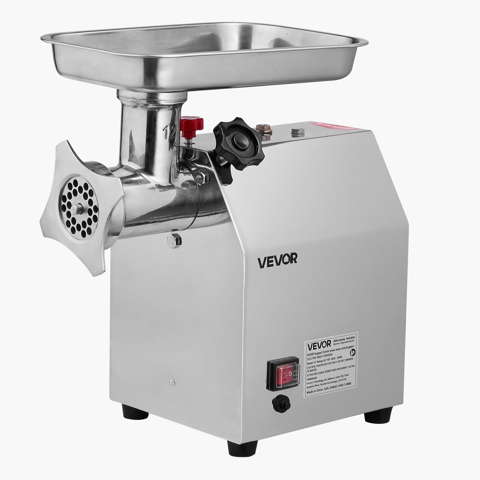 VEVOR Picadora de carne eléctrica comercial, capacidad 3 kg/min, picadora industrial n. ° 12 con 2 cuchillas de acero inoxidable, 2 discos de molienda, relleno de salchichas para cargas pesadas