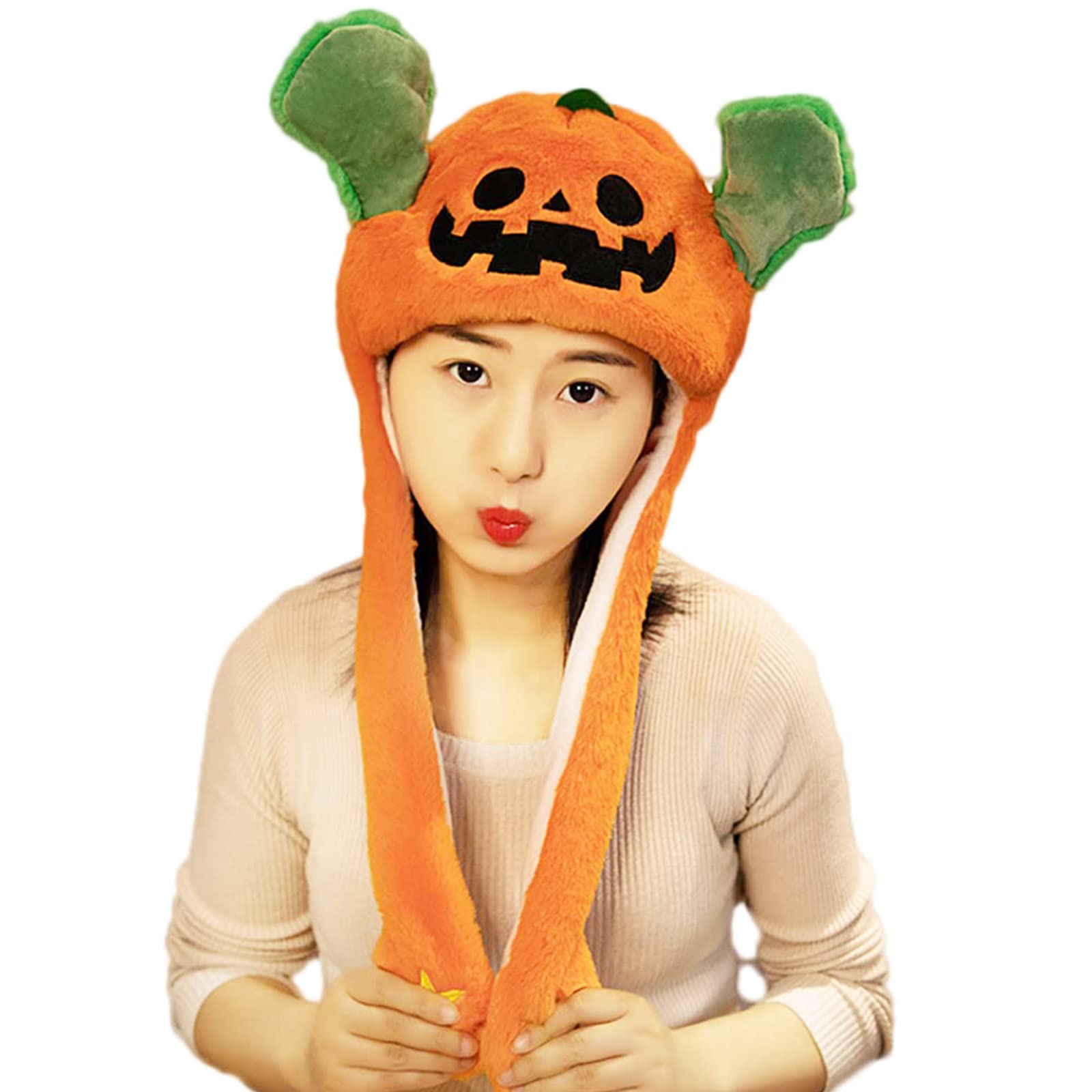 Ahn'QirajCute Hat With Beating Ears Plush Hats Animal Cosplay Hat Halloween, Easter, Christmas Party Dress Up Holiday Hats
