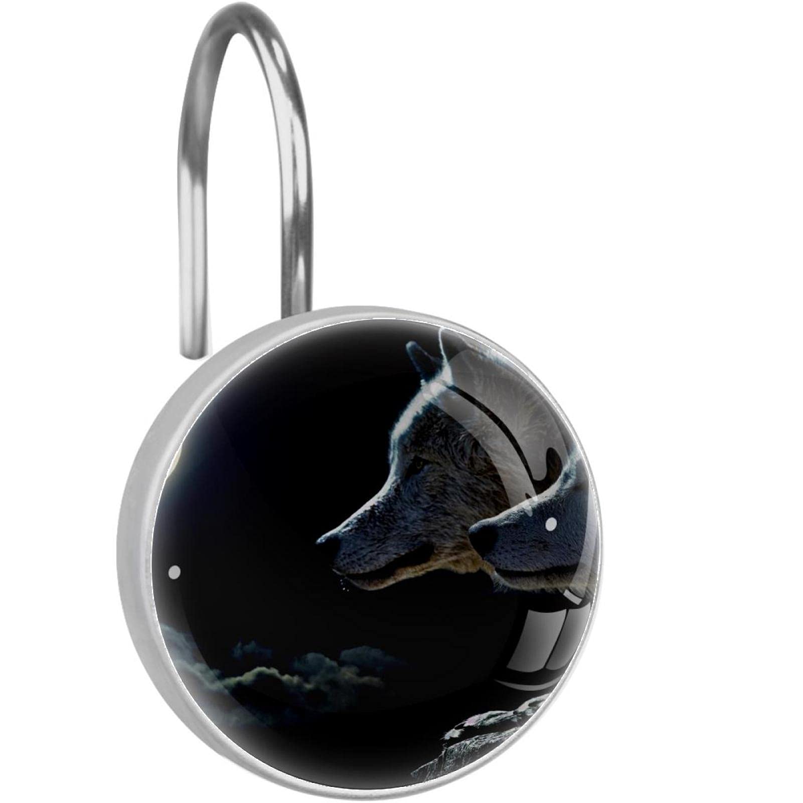 Rideau de douche et anneaux loup de la lune en acier inoxydable pour salle de bain