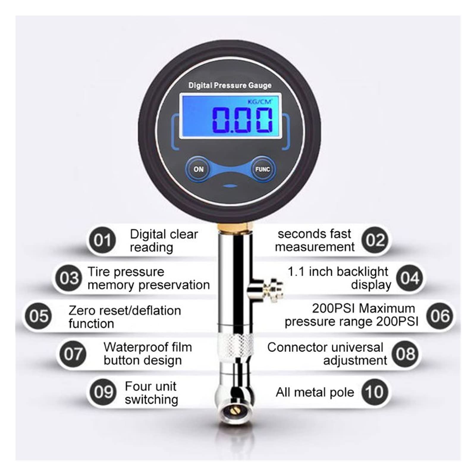 0-200PSI LCD Digitale Manometro della Pressione dei Pneumatici Pneumatici Auto di Pressione dell'Aria per Il Motociclo Auto Camion della Bicicletta Moto Veicolo Tester