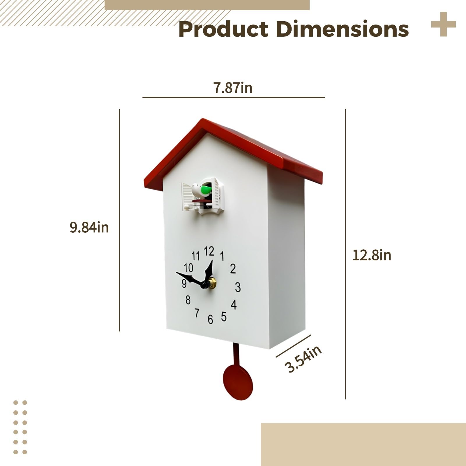 Whimsical Cuckoo Clock with Bird, 32.5 Cm X 20 Cm X 9 Cm, Red Roof Design, Chiming with A Little Bird