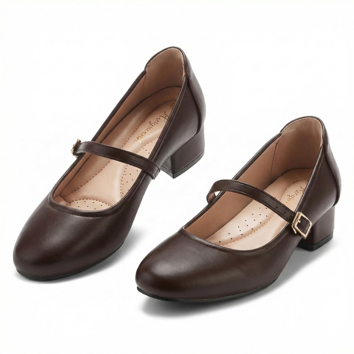 Mary Jane Shoes Women Low Heels Dress Shoes Pumps Low Heel 2 Inch Chunky Heel Mary Janes Pumps with Adjustable Ankle Strap for Women Dressy Casual 9 Pu Coffee