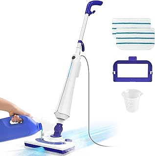 Professional Steam Mop Cleaner, 1300W Floor Steamer with Detergent Chamber, 25S Heat Up, Lightweight Steamer for Cleaning with 2 Washable Pads, Safe for Tiles, Upholstery, Carpet, Hardwood, Blue