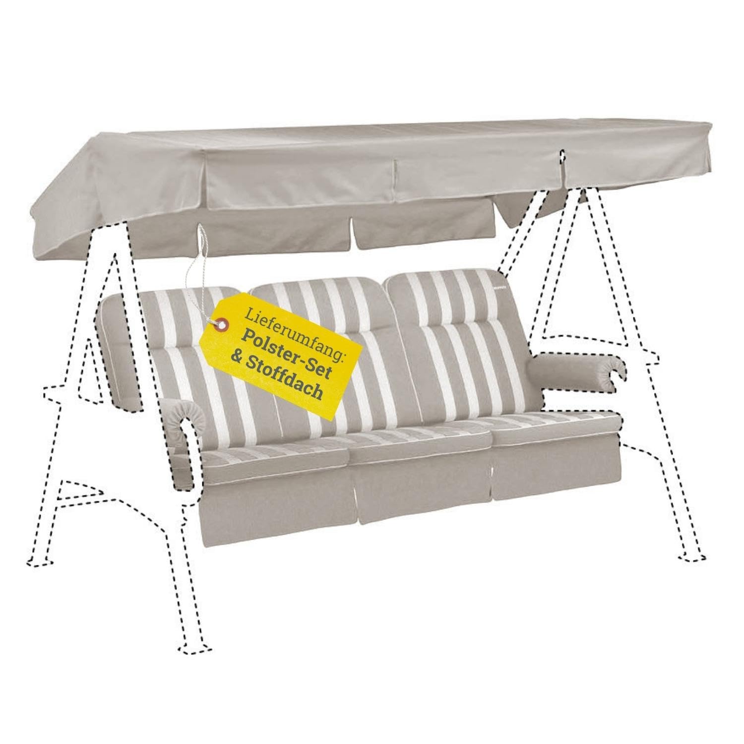 Hollywoodschaukel Auflage beige gestreift 56/64x180x8cm I Schaukelauflage weich & robust I UV-beständige Schaukel-Auflage I Liegekissen atmungsaktiv I Dessin 8744