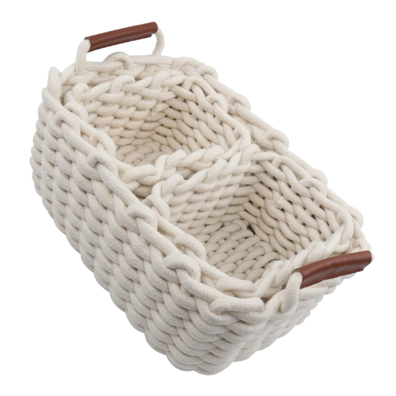 STOBAZA Cesta de Almacenamiento Tejida de Algodón, 1 Juego, white | Cuero y Cuerda de Algodón, Diseño Nórdico Sencillo, para Peine y Teléfono, Uso Doméstico Práctico y Cómodo
