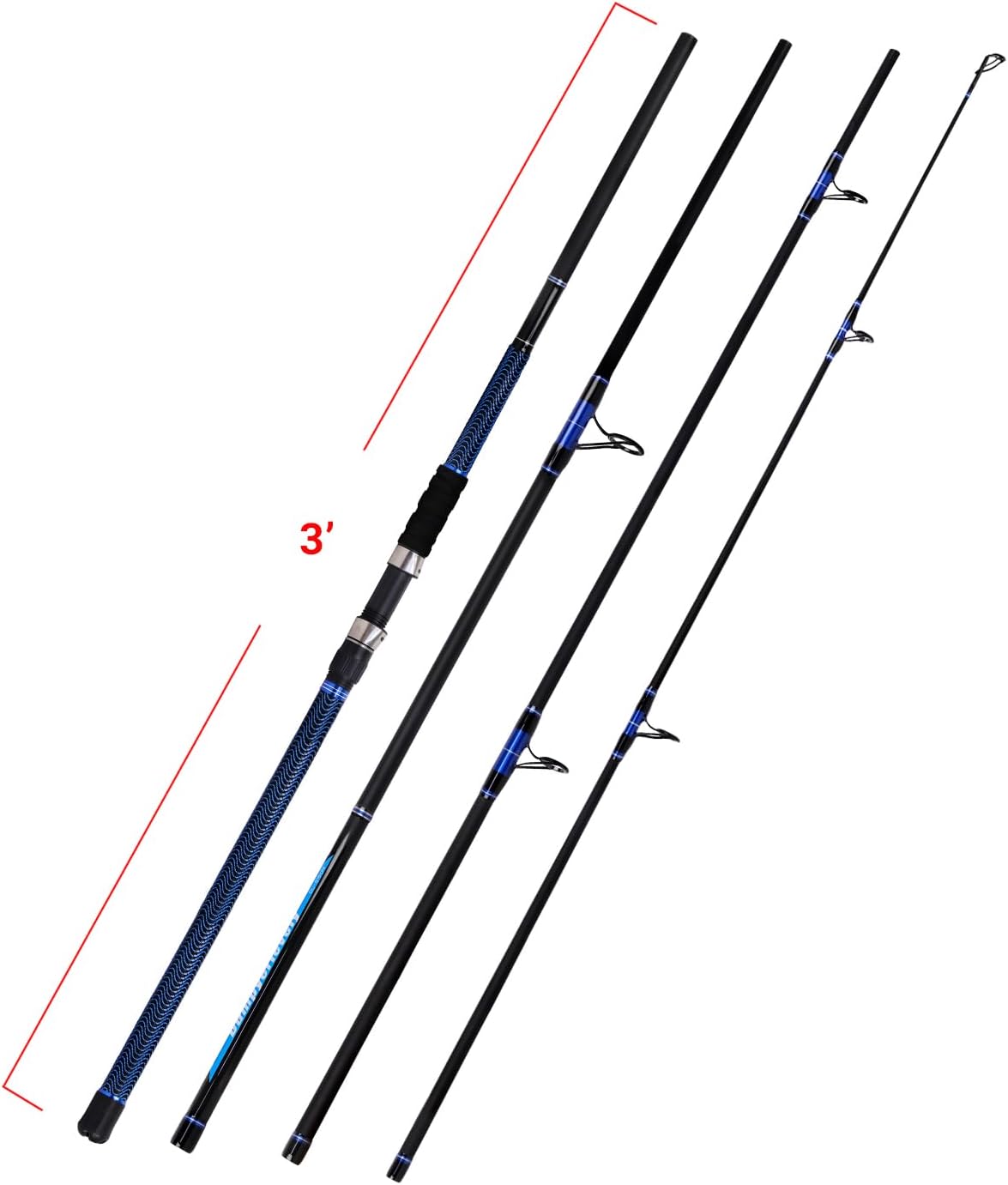 Fiblink Surf Fishing Rod Carbon Surf Spinning Rod Portable Travel Saltwater Beach Blue Surf Rod with SuperPolymer Handle 8'6"/9'/10'/12'/15'