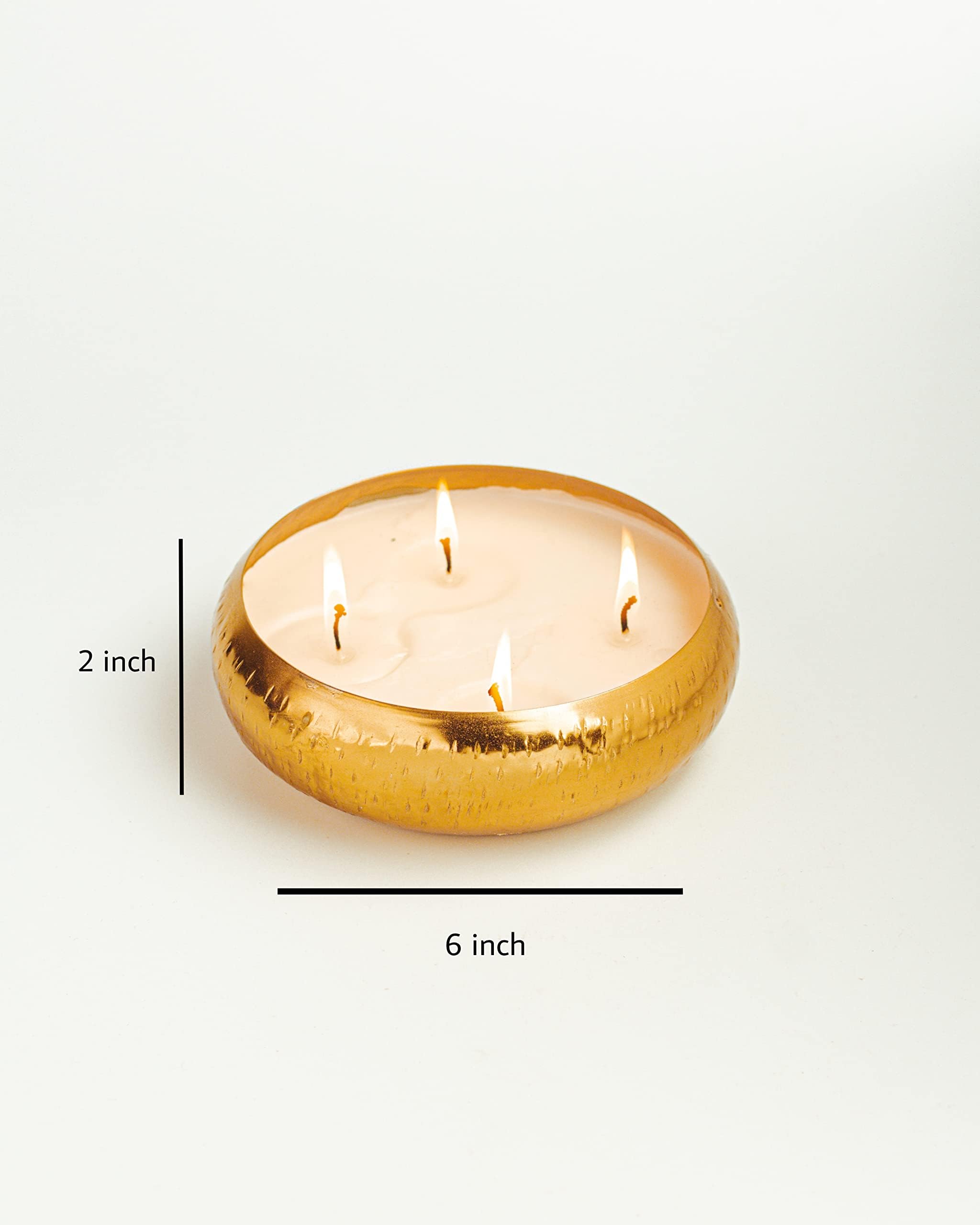 AuraDecor Gold Hammered Urli Multiple Wick Candle - Celebration, Festive, Long Burning, Fragrant (Medium 14 * 4.5 cm)