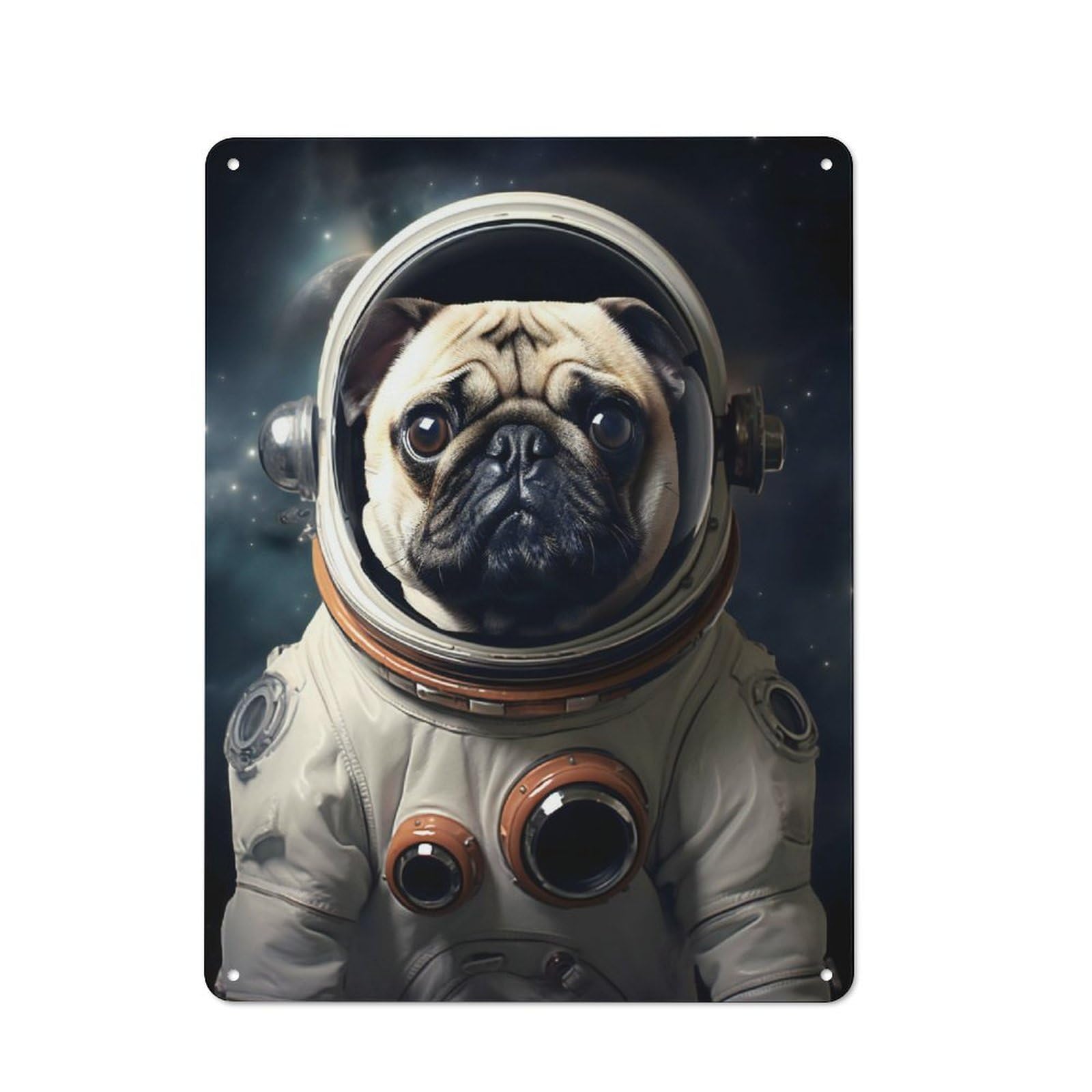 Junmoney Pug Dog Astronaut Old Fashioned Decorative Tin Sign 40X30cm, Nostalgic Wall Art For Bedroom, Office, Home Bar Or Dining Room