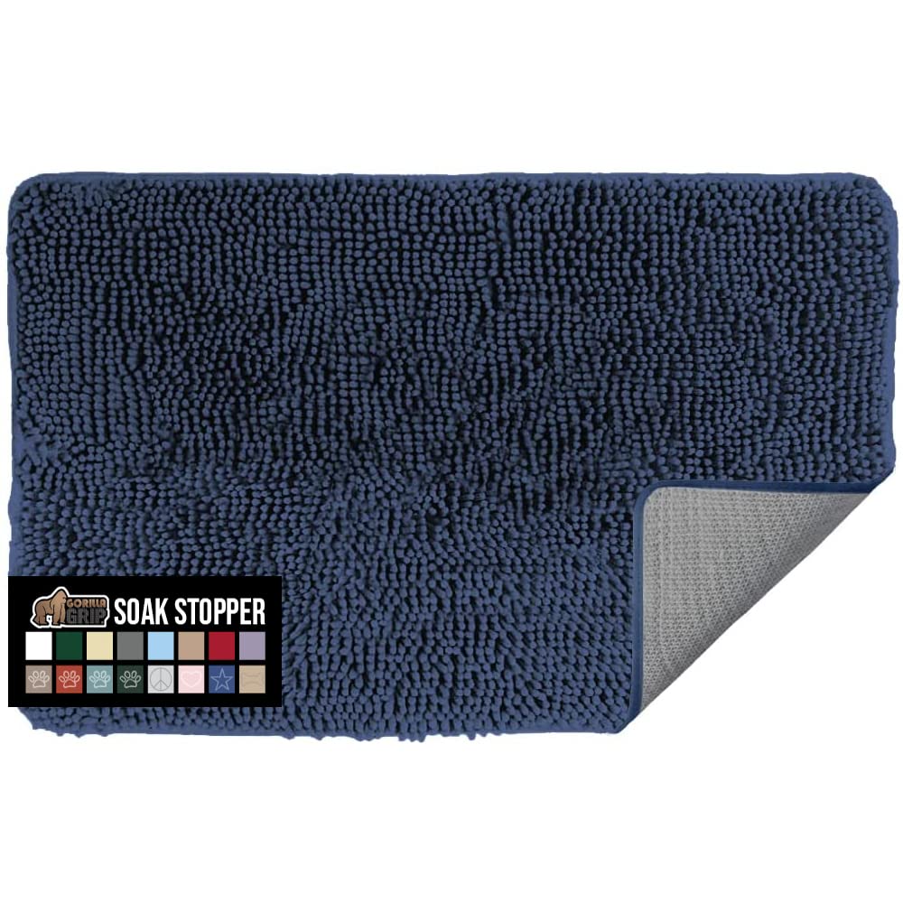 Gorilla Grip Soak Stopper Absorbent Chenille Indoor Doormat, Rubber Backing, Muddy Dog Paws Washable Rug, Quick Dry Microfiber Door Mat Inside Floor, Home Décor Welcome Mats, 30x20, Navy Blue