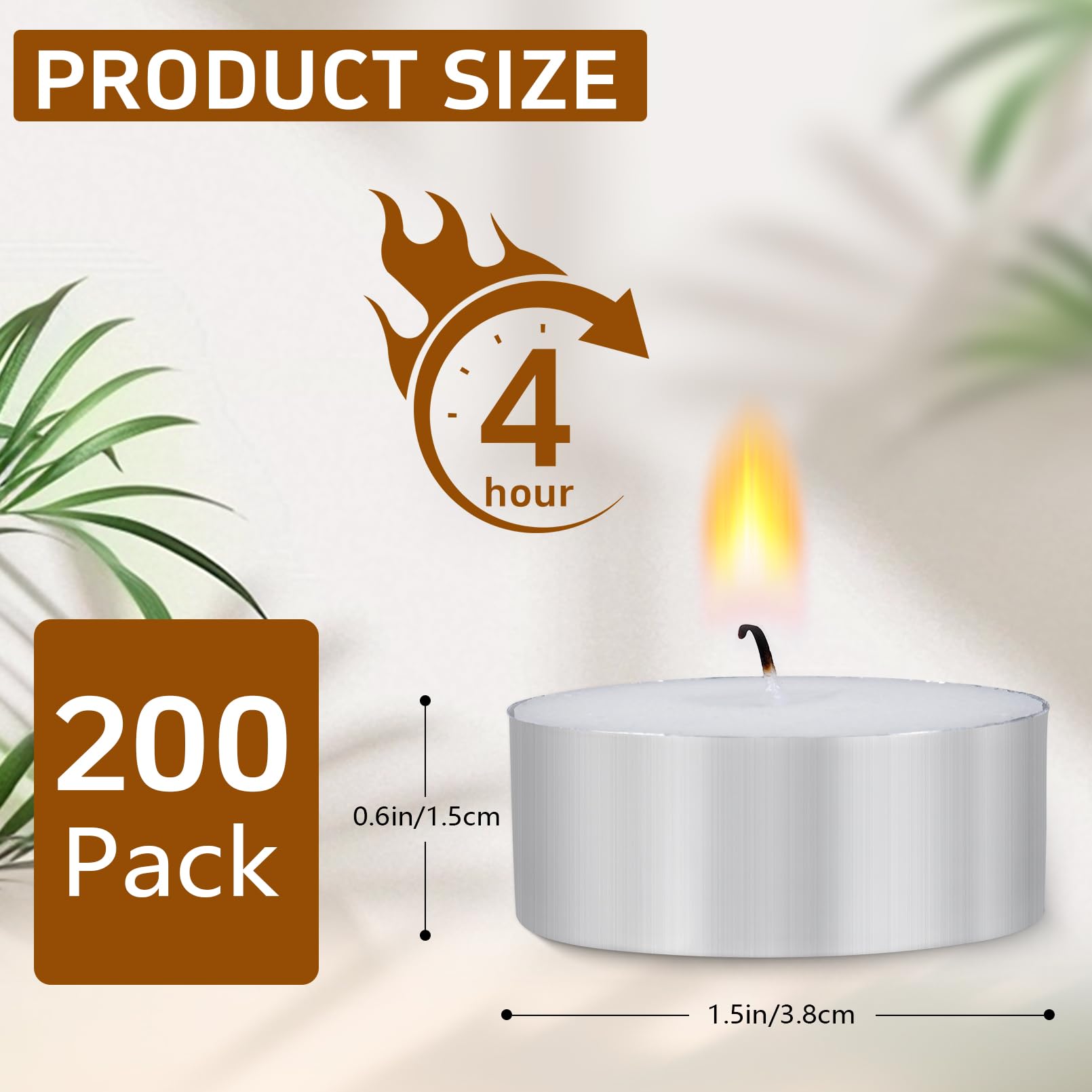 200 Stück Teelichter, Großpackung, 4 Stunden Brenndauer, geruchlose weiße Teelichter, rauchfreie Teelichter für Zuhause, Hochzeiten, Shabbat-Notfälle