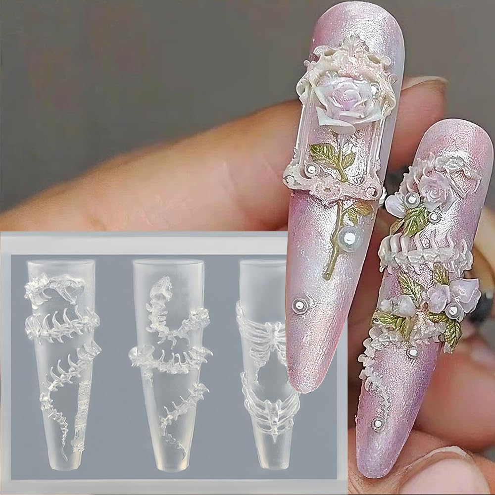 Punk Gothic Butterfly Snake Bone Silicone Nail Molds Embossed 3D Gel Nail Art Sculpture Templates Design Goth Snake Bones Nails Charms Molds Resin Carving Stencils Manicure Decorations Accessories