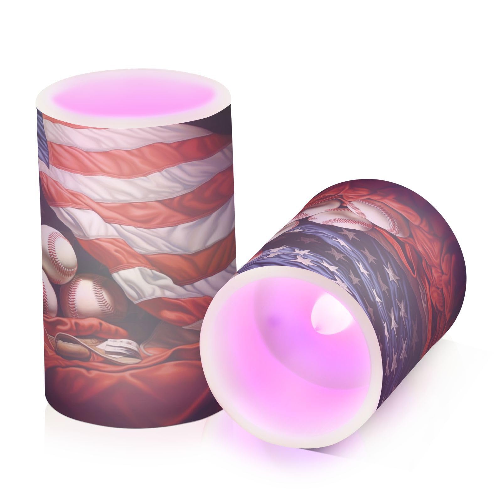 ALAZA Baseball American Flag Flickering Flameless Candles Battery Operated with Remote Timer,Tea Light Candles LED Pillar Votive Candles Set of 2 for Outdoor Indoor Decorations