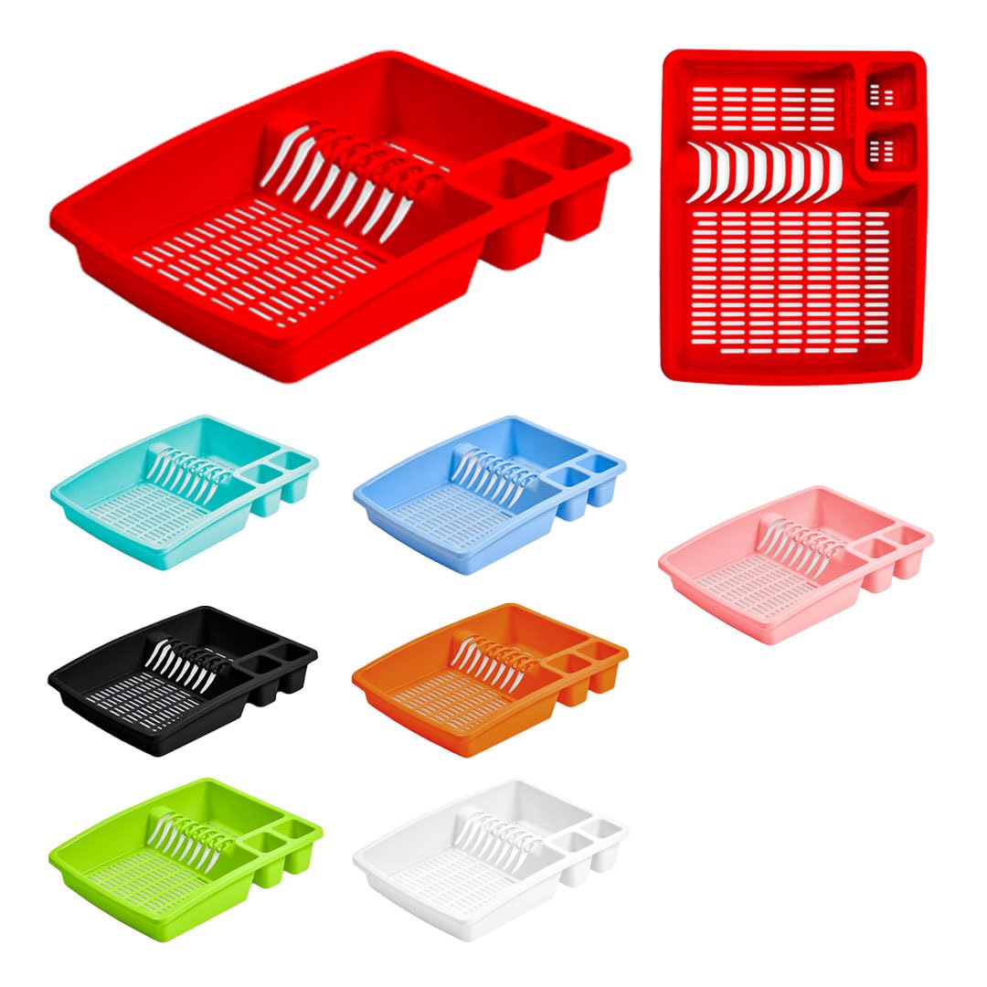 Eco Red Large Plastic Dish Drainer Rack | Heavy Duty Sturdy Dish Rack For Kitchen Countertop | Dish Drainer For Efficient Kitchen Organization & Cutlery Placement (Red)
