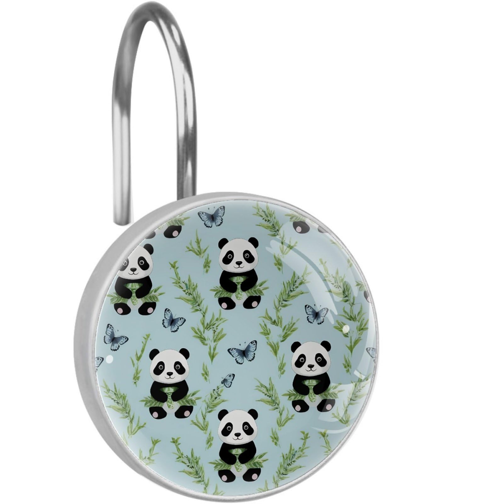 VAPOKF Decorative Shower Curtain Hooks, Panda Butterfly Rustproof Stainless Steel Shower Curtain Rings for Bathroom, Shower Curtain Hangers for Shower Rod, 12 Pack