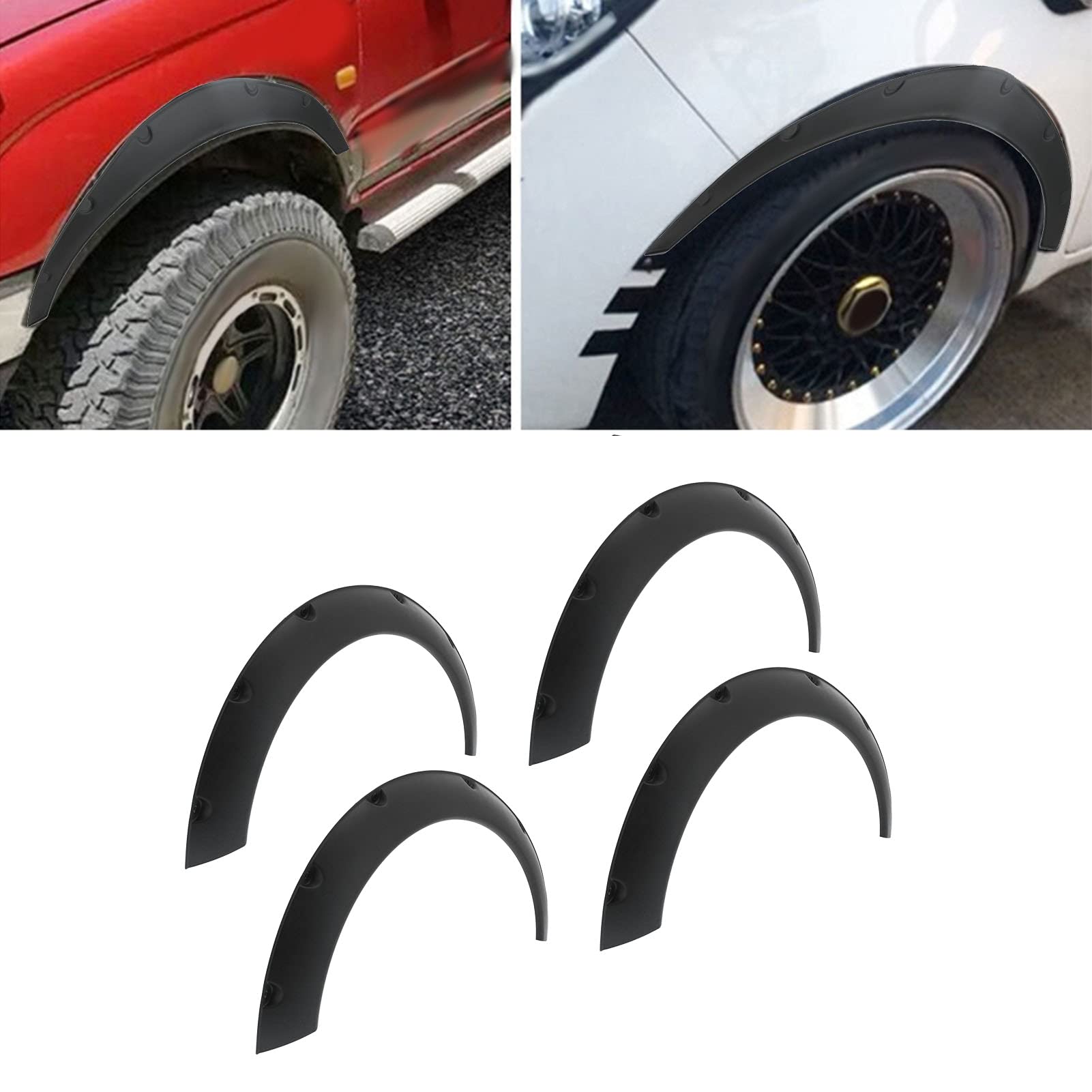 4Pcs Universal Flexible Car Wheel Arches Extra Wide Body Kit Wheel Arches Wheel Eyebrow Protector Trim for Car(110mm