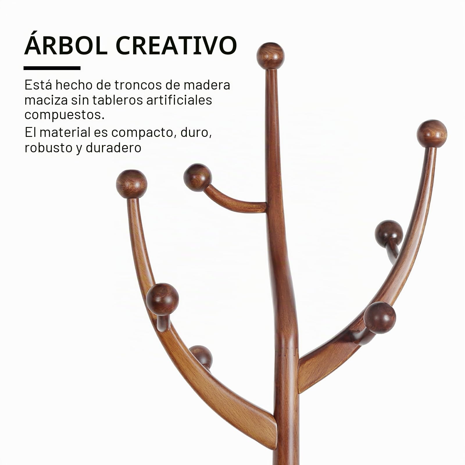 Bekrvio Perchero de pie, de madera maciza con 8 ganchos, diseño en forma de árbol, perchero con base esférica estable, capacidad de carga hasta 75 kg, para pasillo, entrada, dormitorio