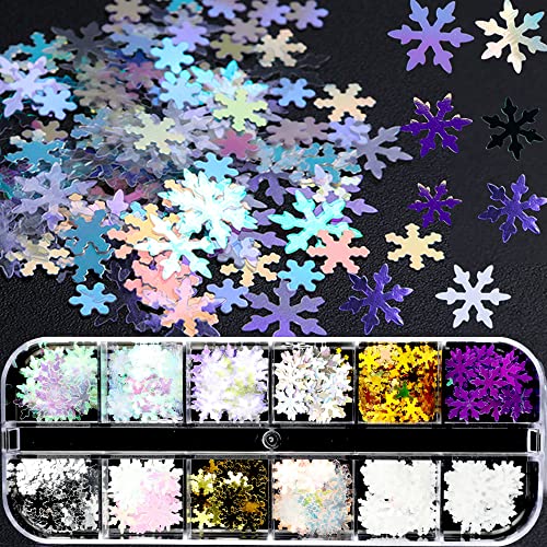 Snowflake Nail Art Glitter, 36 Grids 3D Holographic Christmas Nail Sequins Confetti Glitter Colorful Winter Snowflake Nail Stickers Decals Diy Nail Supply For Christmas Party(3 Boxes) #TOP5