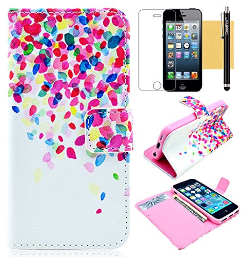 iPhone 5 Case,iPhone 5S Wallet Case, GoodPro™Popular Fashion [Color Painting Design - Series 1] (Pattern E), Premium PU Leather Wallet Case Flip Cover with Stand for Apple iPhone 5 5S, Included (Screen Protector, Stylus and Cleaning Cloth), Apple iPhone 5 5S Case