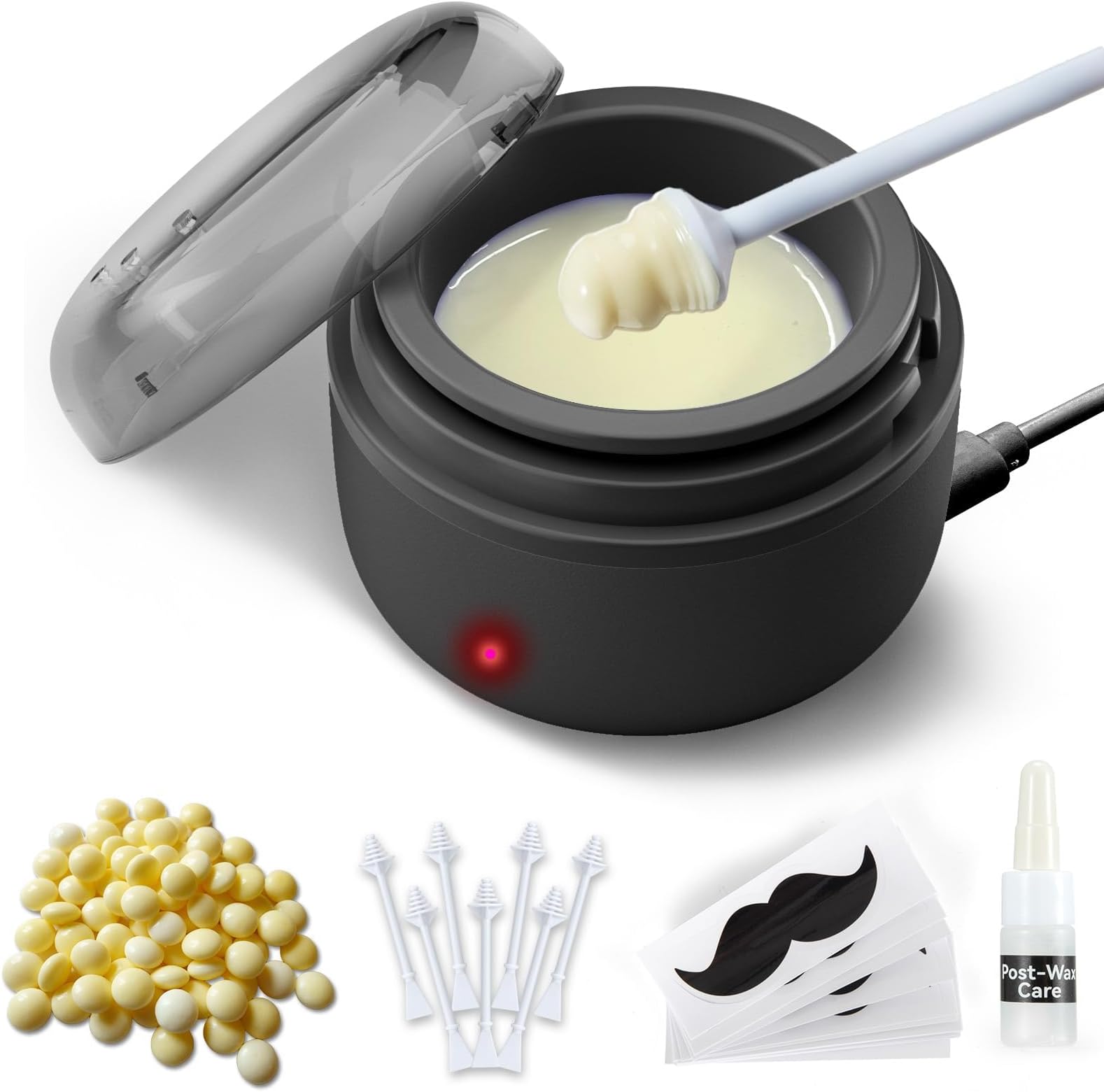 Nose Wax Kit Men, Nose Hair Waxing Kit with 100 g Wax, 30 Applicators, 15-20 Times, Ear Hair Removal Kit For Men and Women, Usb Rapid Heating, Constant Temperature, Painless, Black