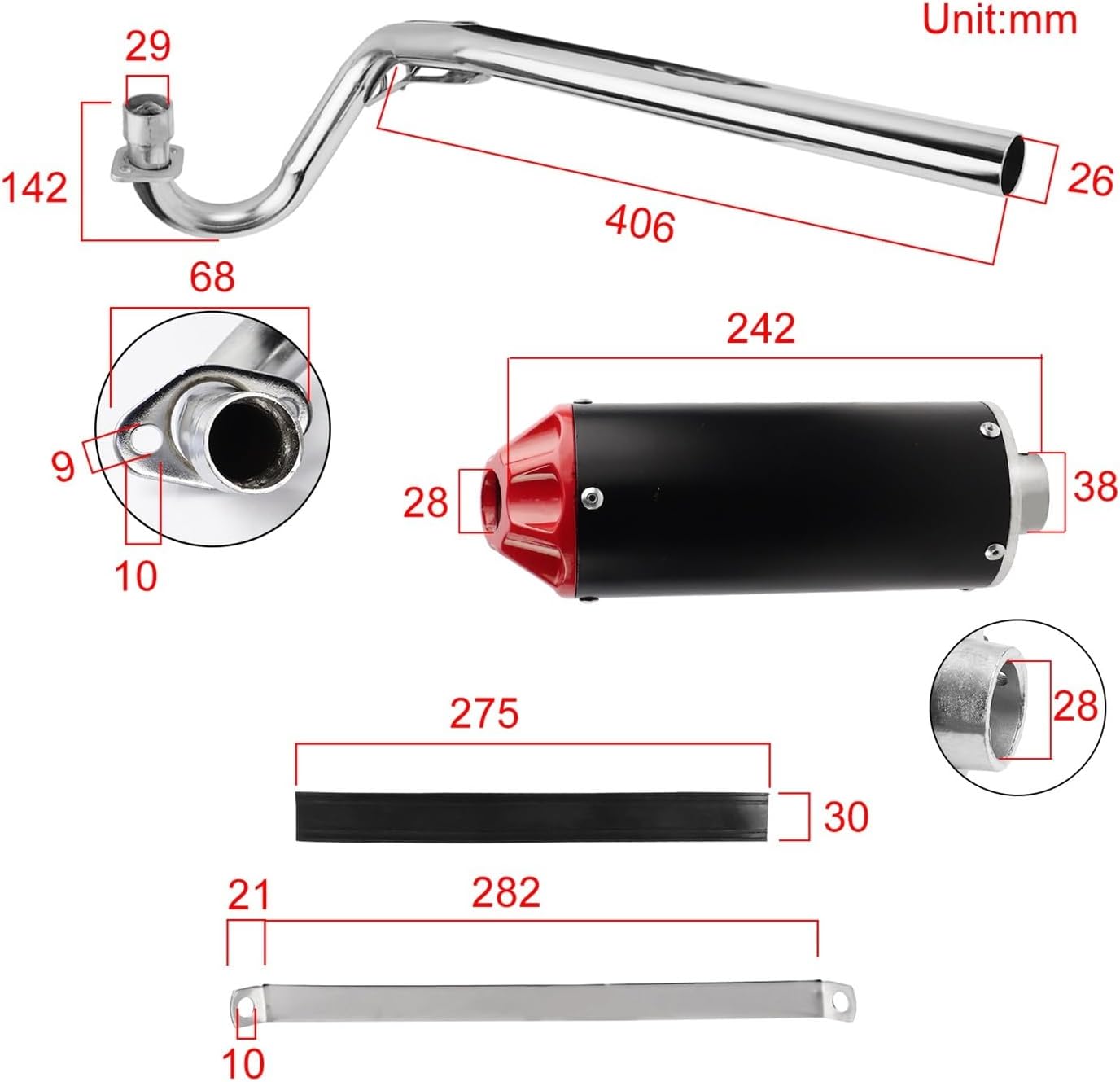 バイク用エキゾーストサイレンサー 28 ミリメートルオートバイの排気マフラーサイレンサーパイプキット XR50 CRF50 70cc