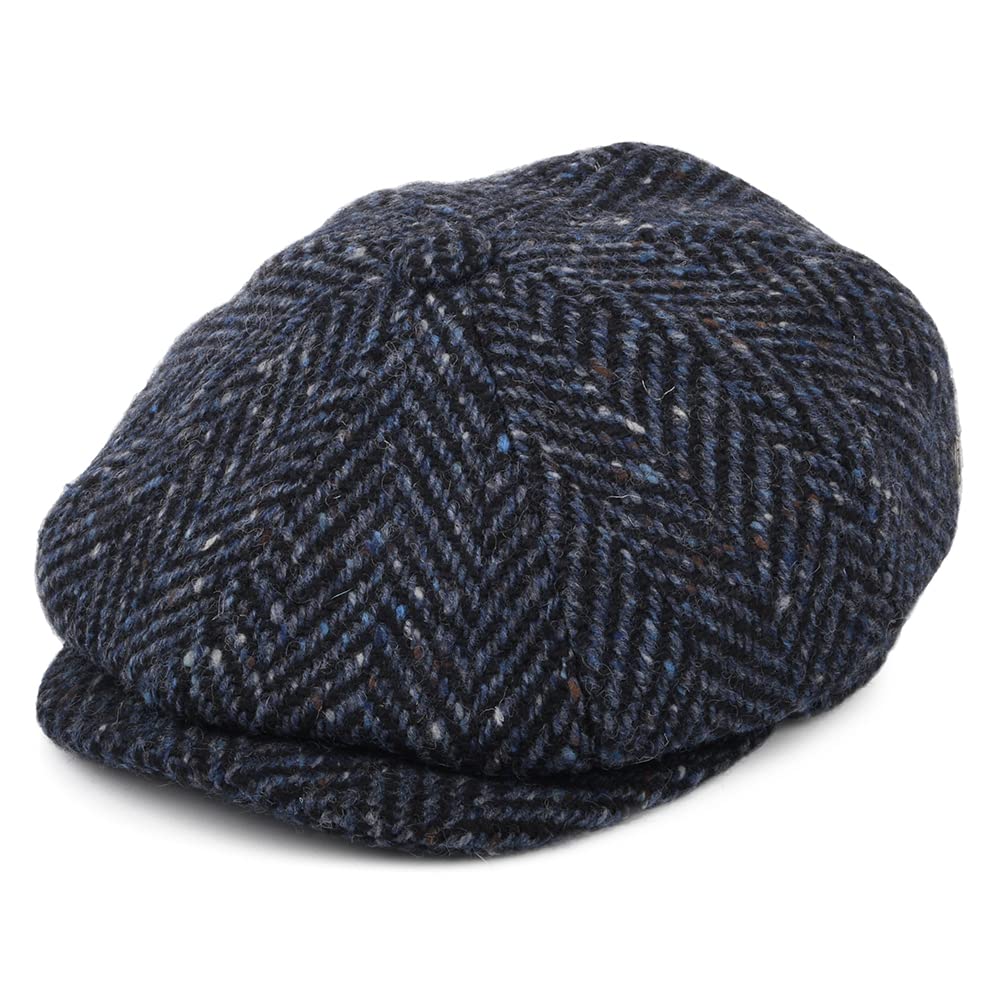Jaxon & James Heavyweight Donegal Tweed Herringbone Pettigo Newsboy Cap - Navy-Black - Medium
